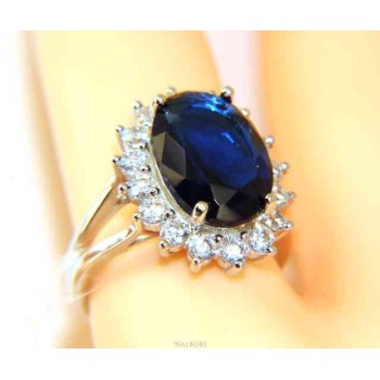 NALBORI for her, women's 925 silver ring with brilliant sapphire blue oval and round of stones