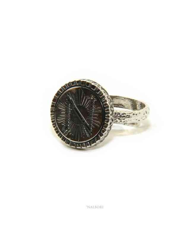 NALBORI Anello Argento 925 da uomo o donna scudo regolabile Monogramma NALBORI Anello Argento 925 da uomo o donna scudo regolabile Monogramma