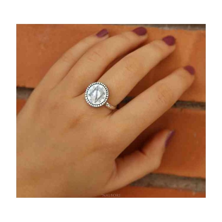 NLB|Ring Silver 925 for man or woman adjustable shield with monogram of NALBORI N with sun