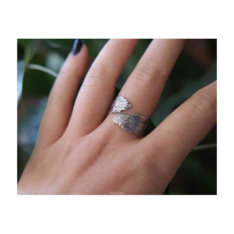 NLB|an_001   anello contrariè regolabile argento 925 con foglie brunite