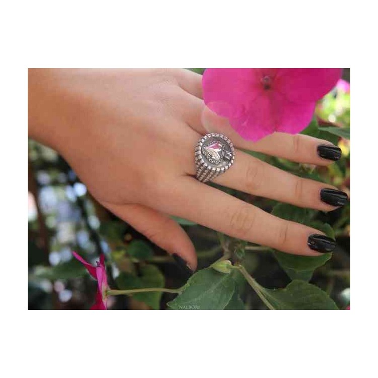 NALBORI Anello Argento 925 da uomo o donna scudo pallinato Sacro cuore