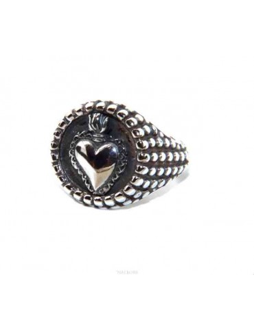NALBORI Anello Argento 925 da uomo o donna scudo pallinato Sacro cuore