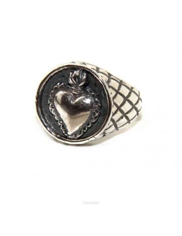 NALBORI Anello Argento 925 da uomo o donna scudo rombi sacro cuore milagros messicano
