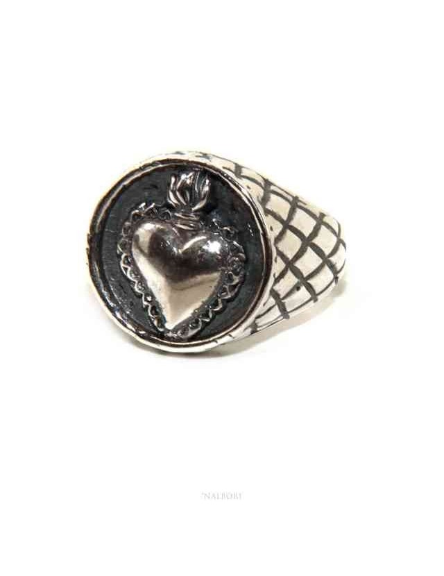 NALBORI Anello Argento 925 da uomo o donna scudo rombi sacro cuore milagros messicano NALBORI Anello Argento 925 da uomo o donna scudo rombi sacro cuore milagros messicano