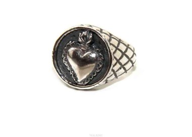 NALBORI Anello Argento 925 da uomo o donna scudo rombi sacro cuore milagros messicano