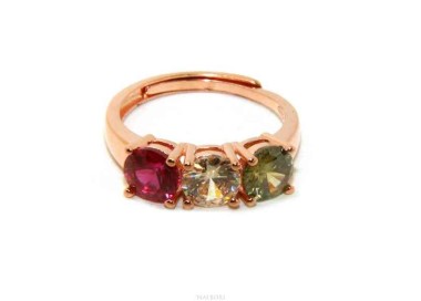 NALBORI ring trilogy zircon red green white for woman in 925 silver rose gold bath