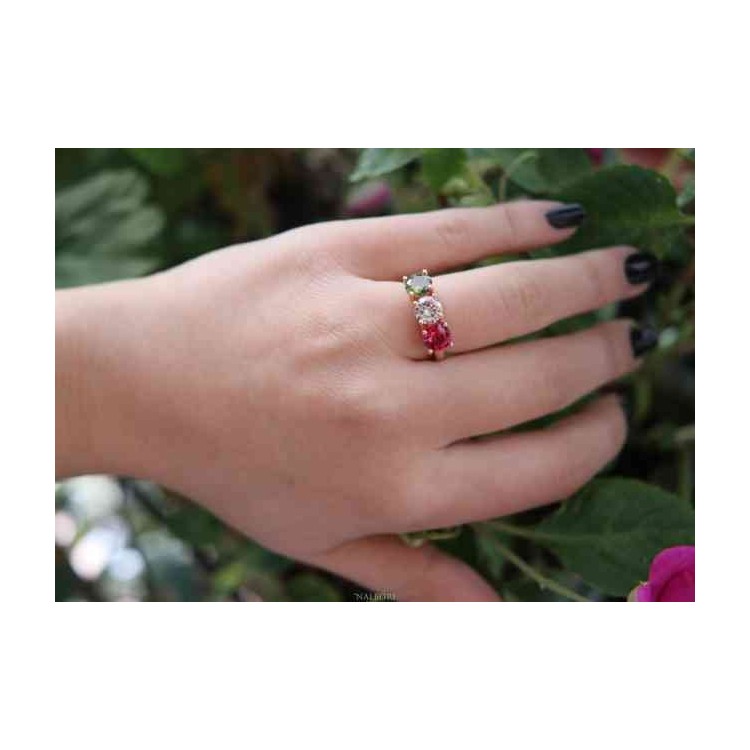 NALBORI ring trilogy zircon red green white for woman in 925 silver rose gold bath