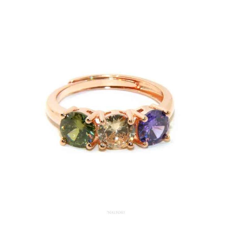 NALBORI ring trilogy zircon purple green white for woman in 925 silver rose gold bath