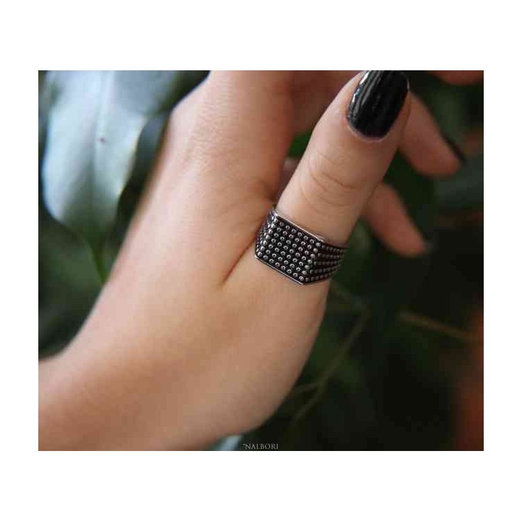 NALBORI 925 silver ring for men with chevalier shield square blasted