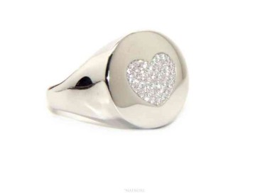 NALBORI anello chevalier cuore da donna in argento 925 zirconi bianchi