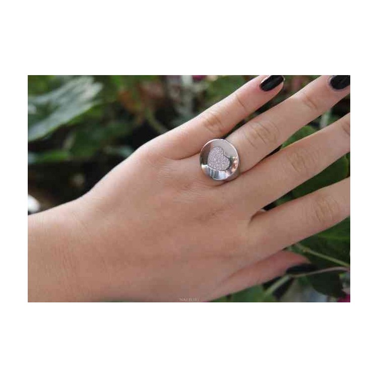 NALBORI anello chevalier cuore da donna in argento 925 zirconi bianchi