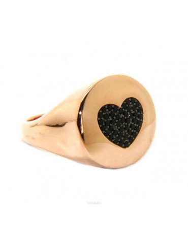 NALBORI ring shield heart seal for woman in silver 925 pink zircons black