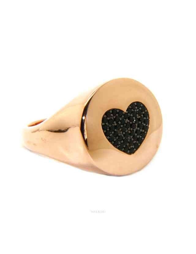 NALBORI anello chevalier rosa cuore in argento 925 zirconi neri