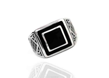 NALBORI 925 silver chevalier ring square black zircon shield