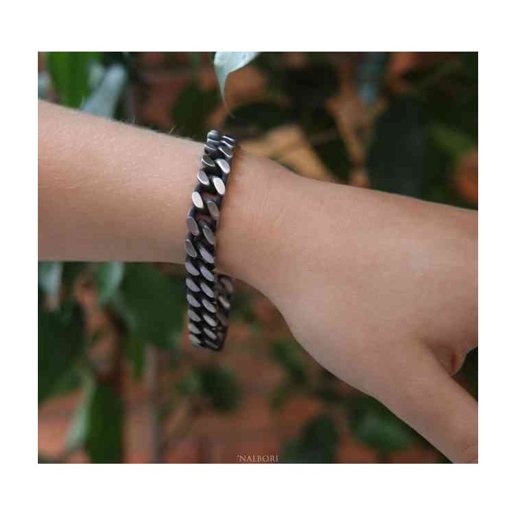 NALBORI Dark steel 10mm wide gourmette bracelet