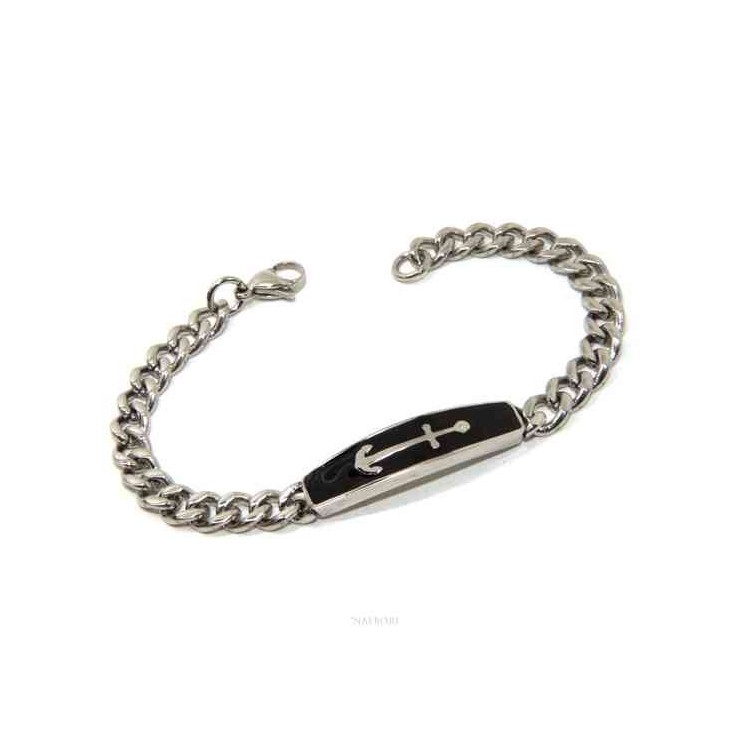 NLB|Steel bracelet gourmette plate anchor enamelled