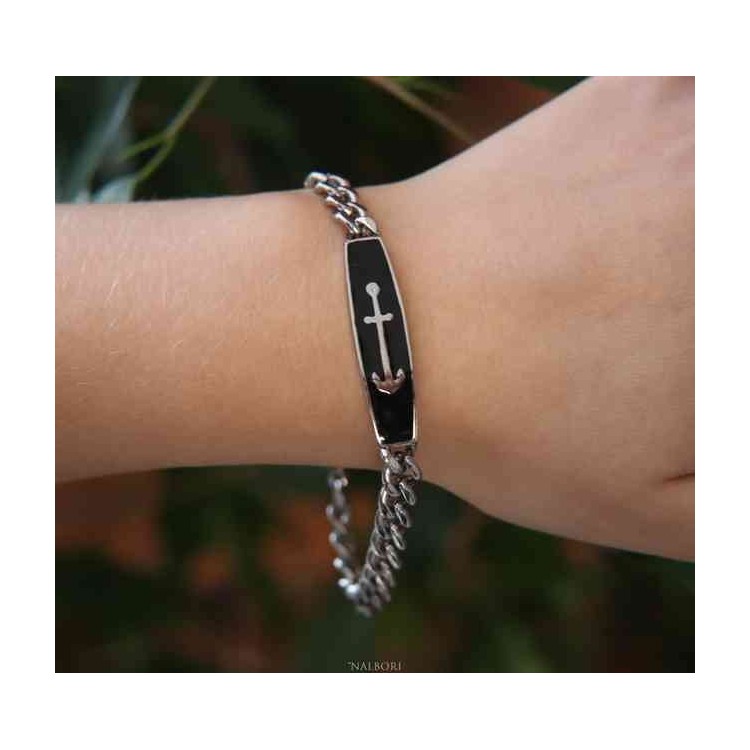 NLB|Steel bracelet gourmette plate anchor enamelled