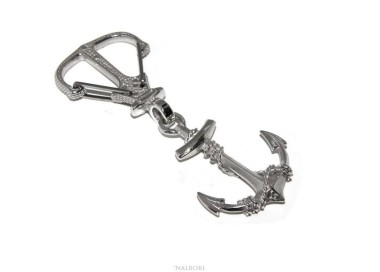 NLB|Portachiavi uomo o donna KeyRing ancora doppio realizzato a mano , tutto Argento 925 massiccio 16,40 gr - marina