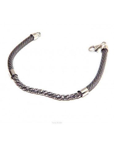 bracciale argento 925 ritorto da uomo con elemento centrale
