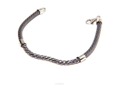 NLB|bracciale argento 925 ritorto da uomo con elemento centrale