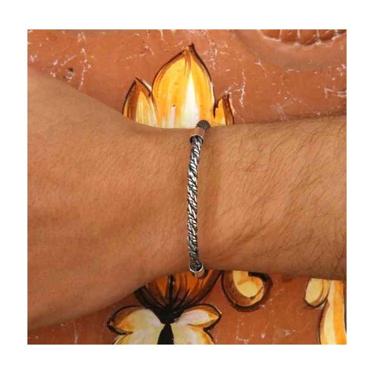 NLB|men's silver torcion bracelet with central insert