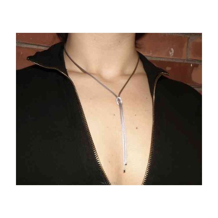 Nalbori 925 silver necklace with false ups and downs and flat knot of love