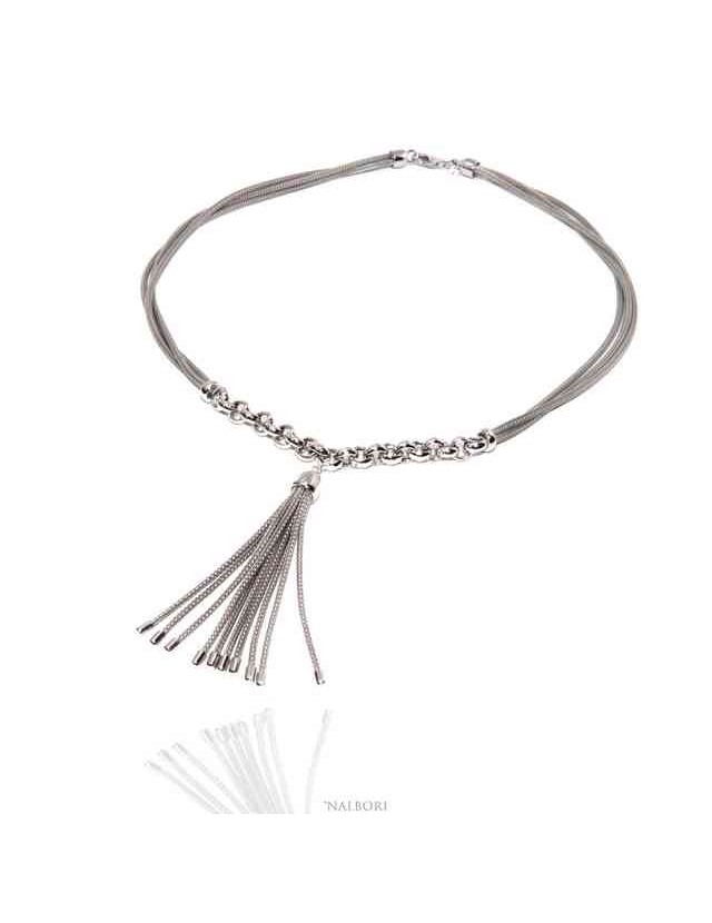 collana argento 925 con ciuffo a 3 fili da donna - N1289 NALBORI collana argento 925 con ciuffo a 3 fili da donna - N1289 NALBORI