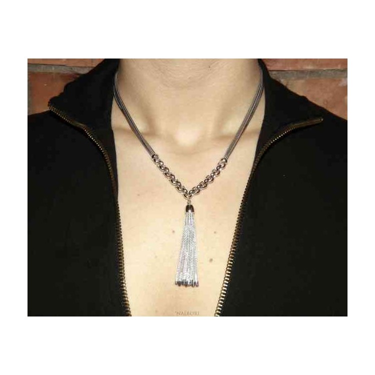 NALBORI 3-row necklace with tuft all 925 silver
