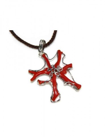 Esclusivo Ciondolo donna linea Capri in argento 925 con corallo naturale a stella e cordone