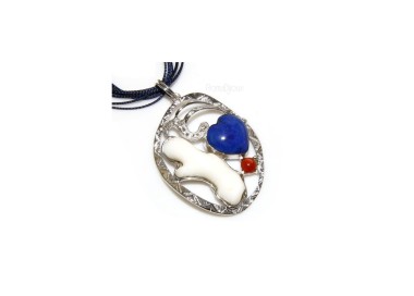 NLB|Pendant female line Capri 925 silver with natural coral white and red, heart lapis.