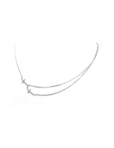 925 silver double chain necklace with zircon crosses