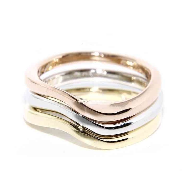 NLB|tris anelli onda argento 925 in 3 colori oro bianco giallo rosa