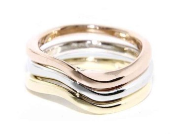 NLB|tris anelli onda argento 925 in 3 colori oro bianco giallo rosa