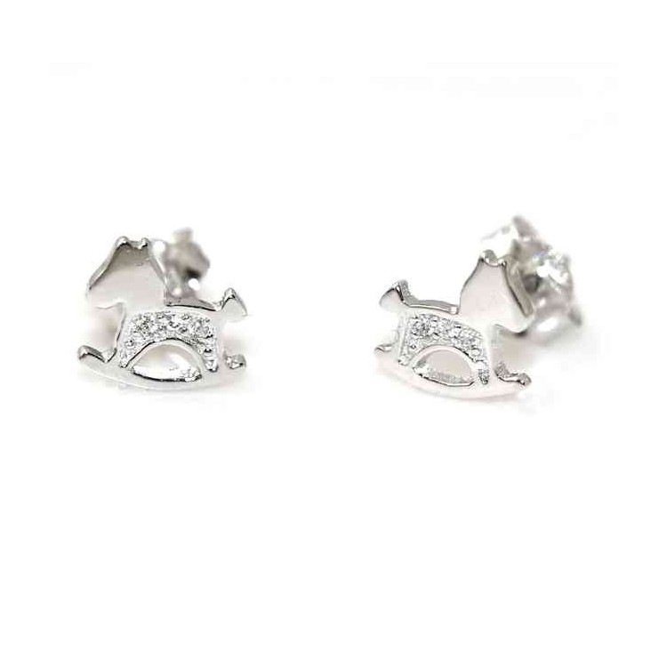 NLB|925 silver rocking horse earrings with white cubic zirconia