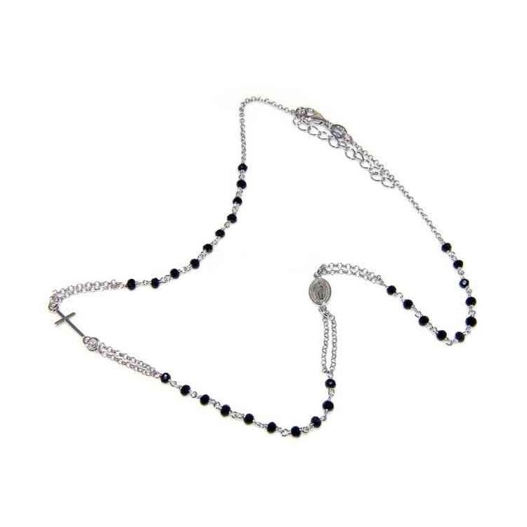 NLB|necklace 925 silver rosary choker black crystal 45 + 5 NALBORI