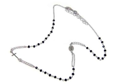 NLB|necklace 925 silver rosary choker black crystal 45 + 5 NALBORI