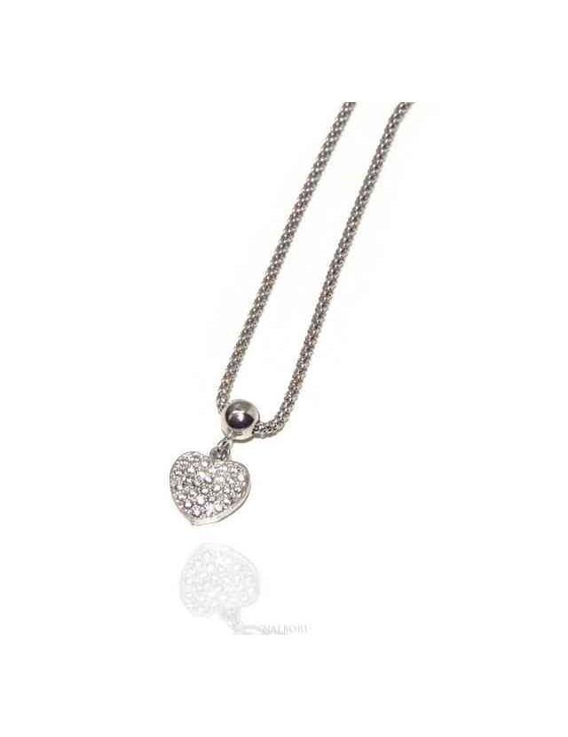 Collana argento 925 cuore di zirconi maglia popcorn N1292 Collana argento 925 cuore di zirconi maglia popcorn N1292