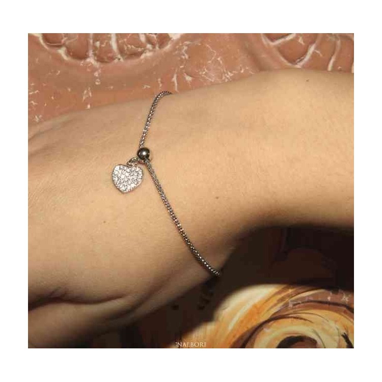 NALBORI Bracciale cuore argento 925 maglia popcorn