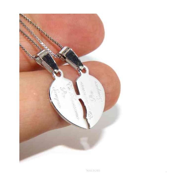 NLB|925 silver broken heart pendant for him and her + 2 necklaces
