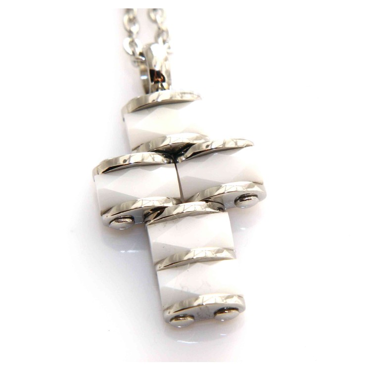 NLB|Hypoallergenic and stainless steel: Exclusive necklace rolo 'cross pendant black or white ceramic