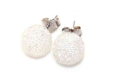 NLB|Silver 925 :  earrings lobe  earrings women lobe "gel ball", ball with beads lucite white