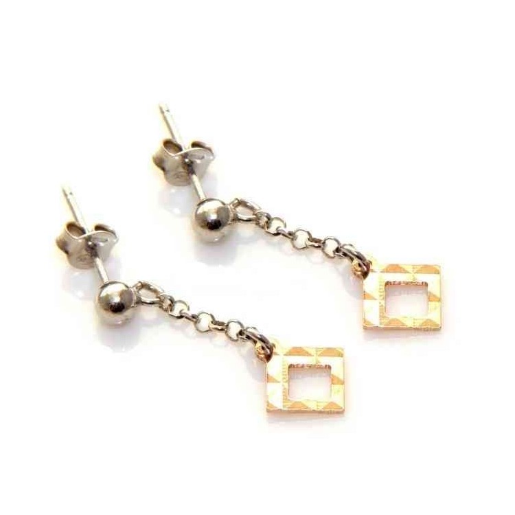 NLB|925 silver earrings rose gold rombetti pendants diamond rhombuses
