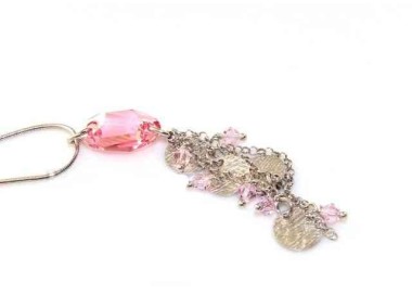 NLB|fine silver : Necklace "mouse tail" for woman with pink crystal pendant and medals