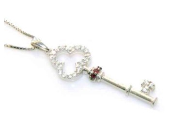 NLB|fine silver : Women's Necklace with pendant key zirconia white and dark pink