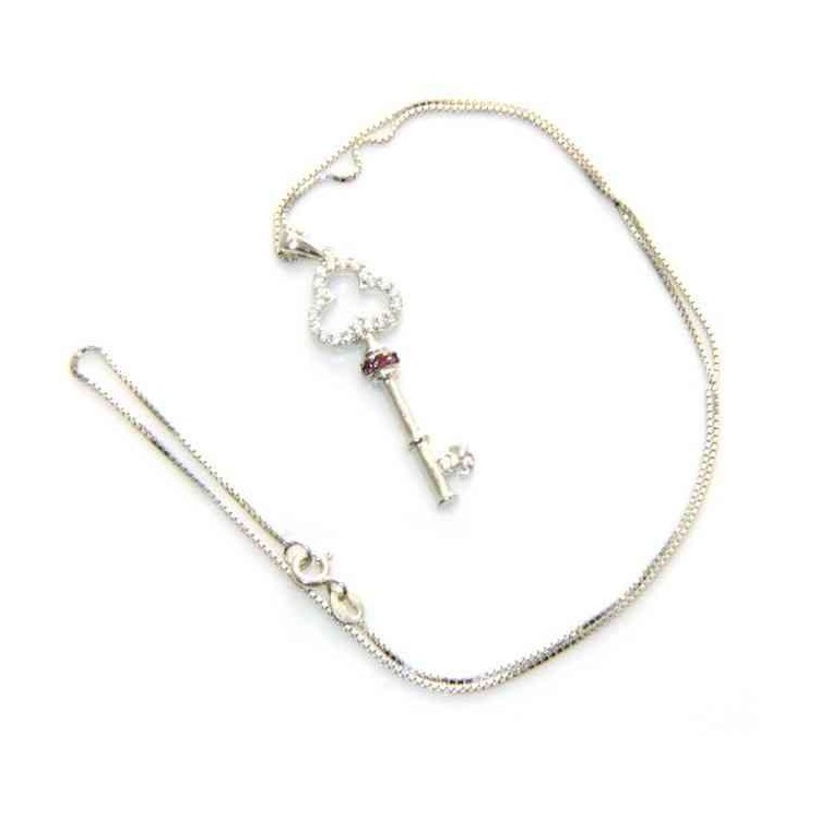NLB|fine silver : Women's Necklace with pendant key zirconia white and dark pink