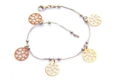 NLB|Fine Silver 925 : woman bracelet double wire and balls 2 color medals engraved heart