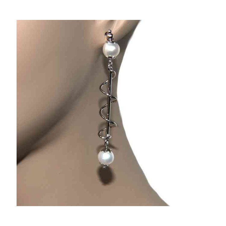 NLB|Long earrings in 925 silver with spiral and pearls