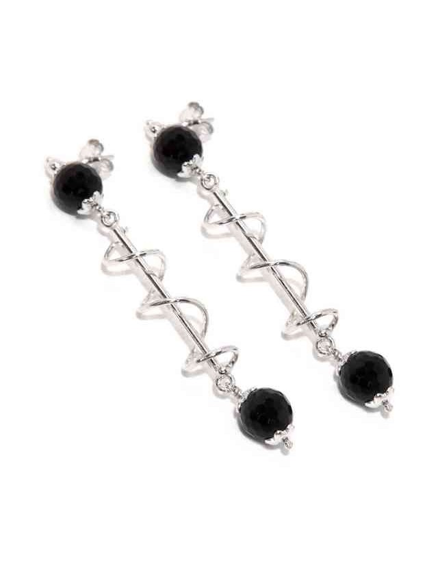 Orecchini donna in Argento 925 lunghi spirale e agata nera Orecchini donna in Argento 925 lunghi spirale e agata nera