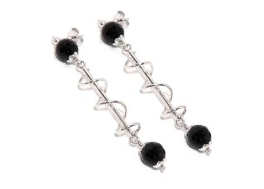 NLB|Long silver 925 woman earrings with spiral and black agate
