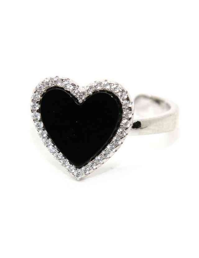 Anello in argento 925 con cuore di onice e zirconi Anello in argento 925 con cuore di onice e zirconi